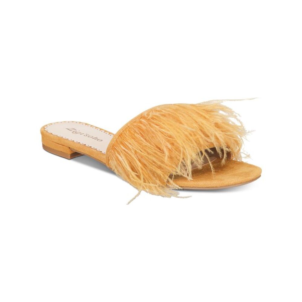 ZIGI SOHO Womens Yellow Feather Taylah Round Toe Slip On Slide Sandals 5 M